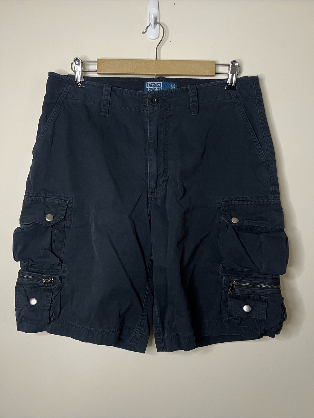 Vintage Polo Ralph Lauren Black Military Utility Multi Pocket Cargo Shorts 32